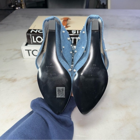 Givenchy 40 Shark Lock Pearl-Embellished Denim Ankle Boots - Picture 13 of 17